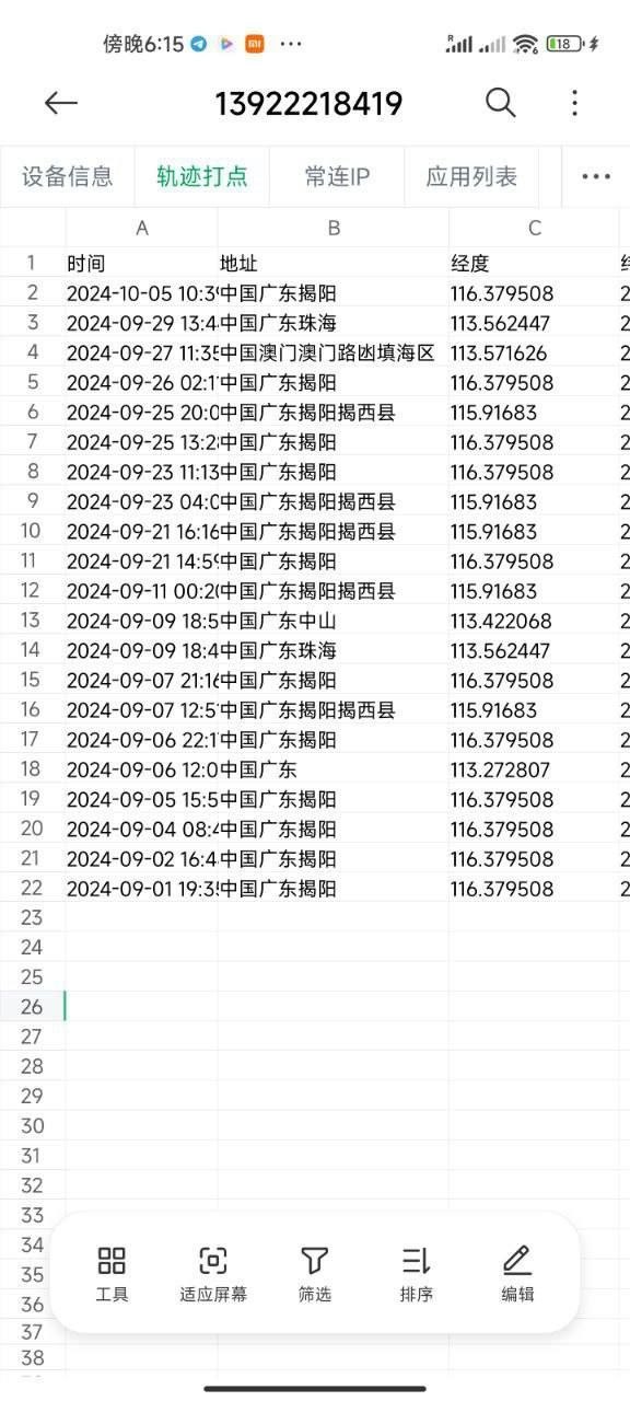 手机轨迹文字版，带时间，地点，IP